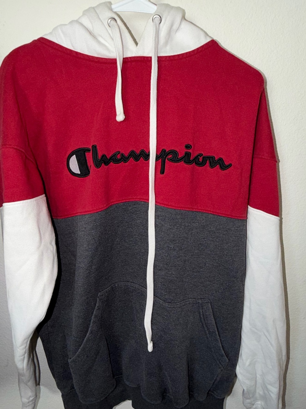 Champion Colorblock Zip-Up Hoodie in Red, Gray & White